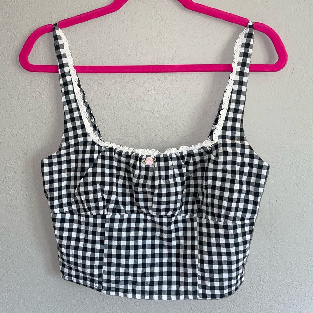 NWT Women’s Black & White Gingham Lace Large tank top